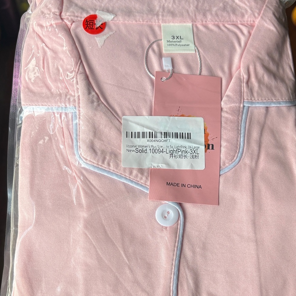 Light Pink Pajama Set with silver Piping - 3XL
